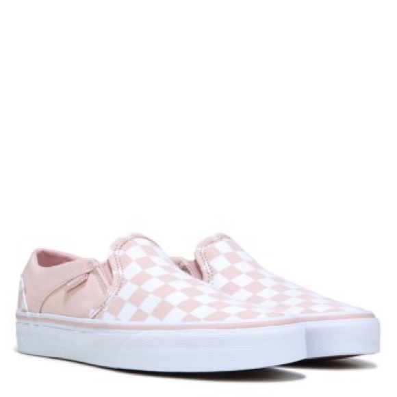 blush checkered slip on vans